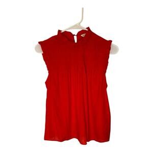 New Nanette Lenore Red sleeveless smocked ruffled blouse. Size M